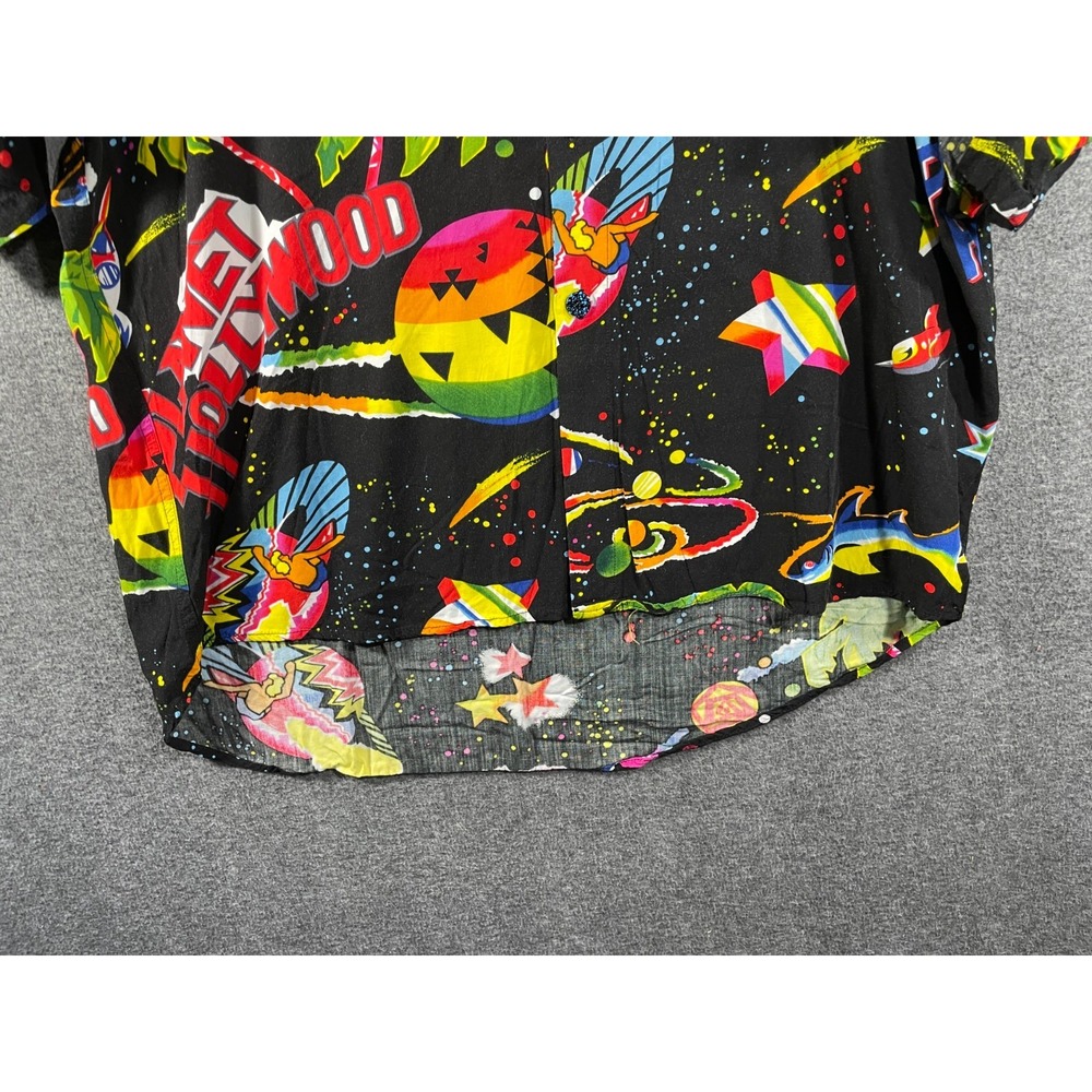 Vintage 1990 Planet Hollywood Rayon Space Print Camp Hawaiian Shirt XL Flowey - Picture 7 of 14